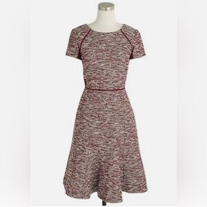 J.Crew Burgundy Tweed Fit & Flare Dress Size 6 Metallic Holiday EUC